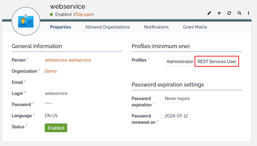 Login page