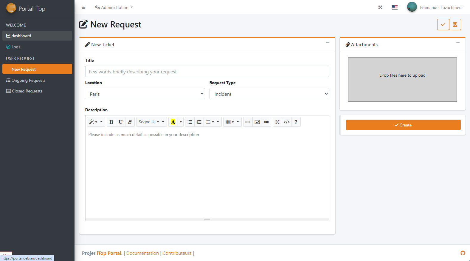Creating a new ticket