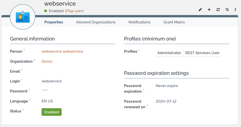 utilisateur webservice